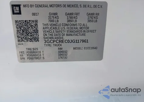 2018 Chevrolet Silverado 1500 1Lt from USA, damaged, VIN 3GCPCREC0JG117961